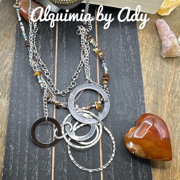 Tigers eye layered multi charms bohemian necklace maximalist